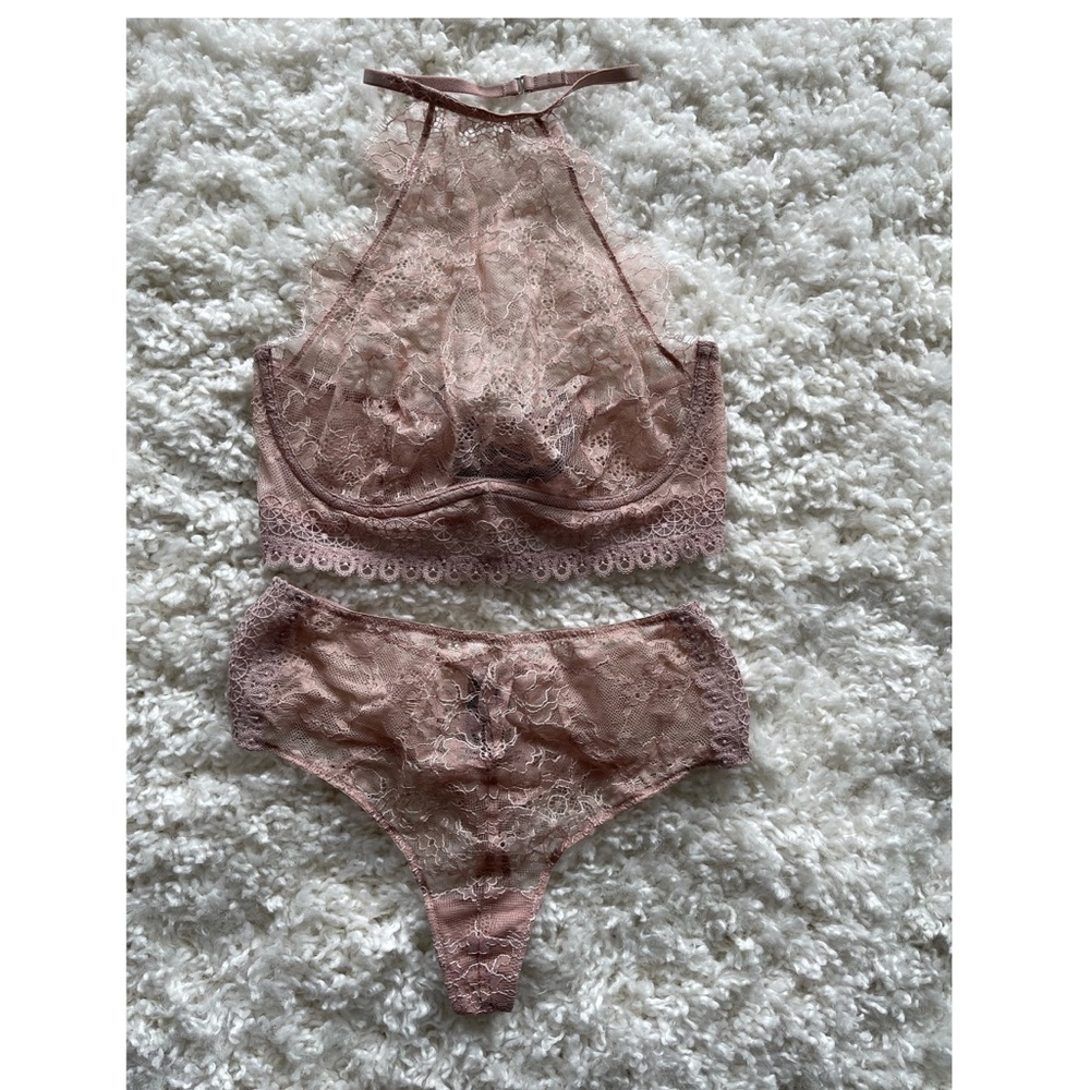 halter lace bralette top and matching panties